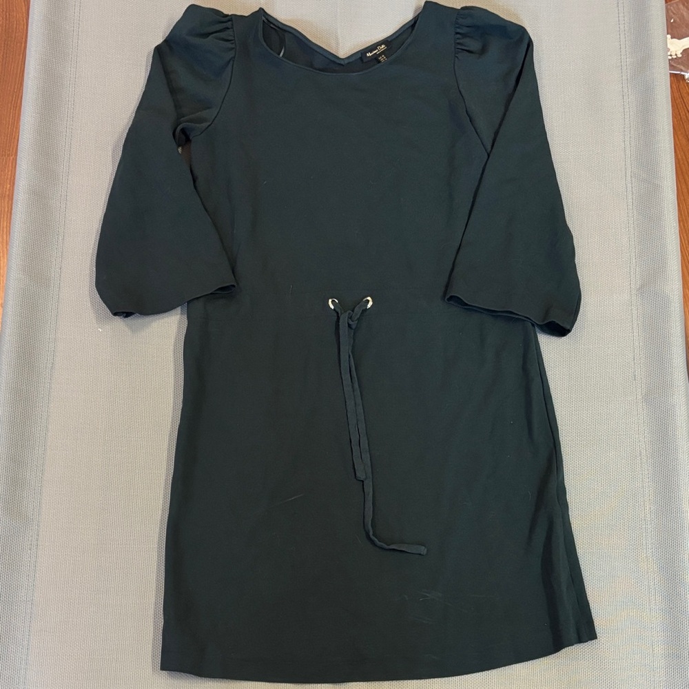 Massimo Dutti Deep Green almost black knit dress 3/4 sleeves sz xs